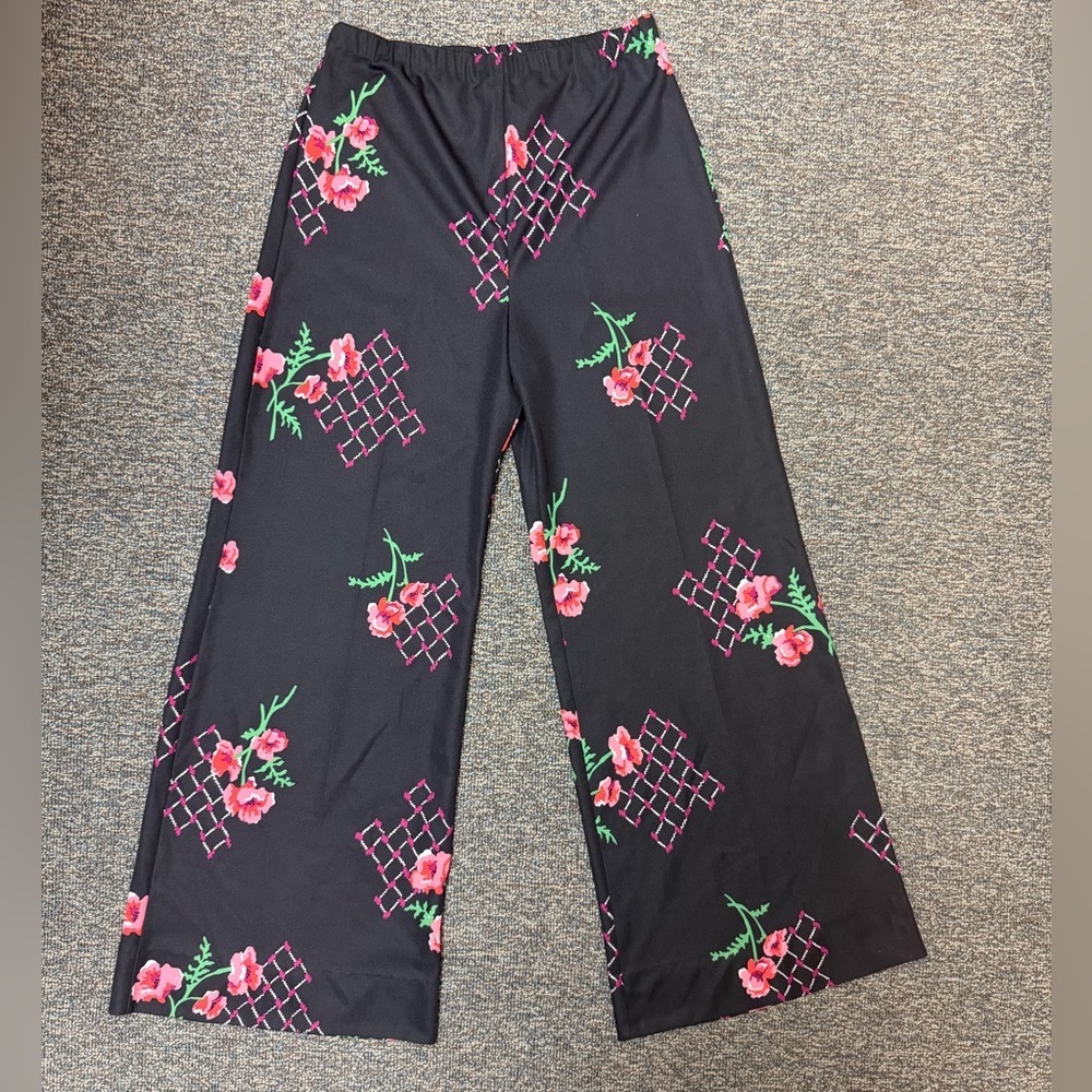 Vintage 70s Psychedelic Floral Palazzo Pants / Retro Mod Wide Leg Disco Trousers - Picture 4 of 9